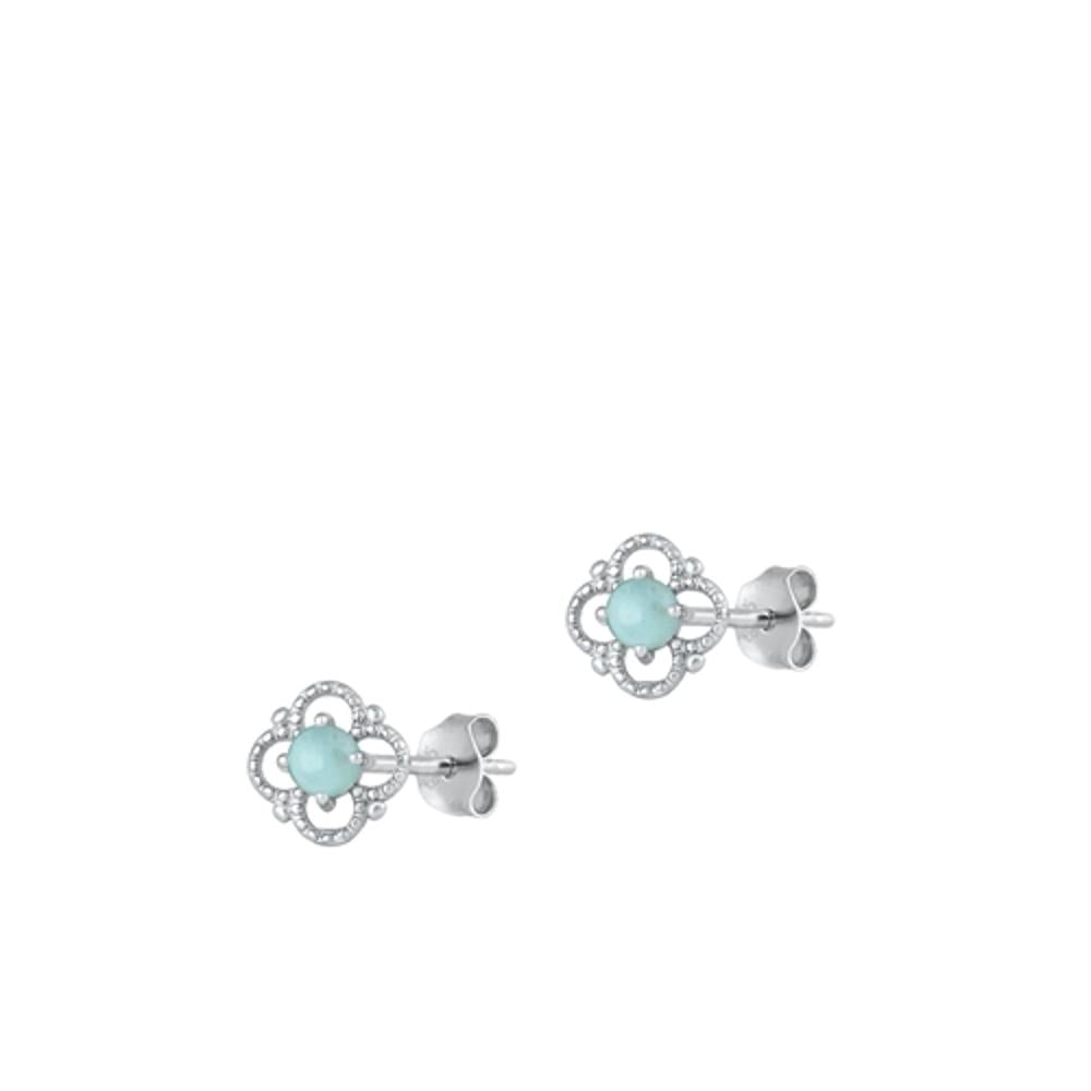 Victorian High Polished Larimar Stud Earrings – Sterling Silver