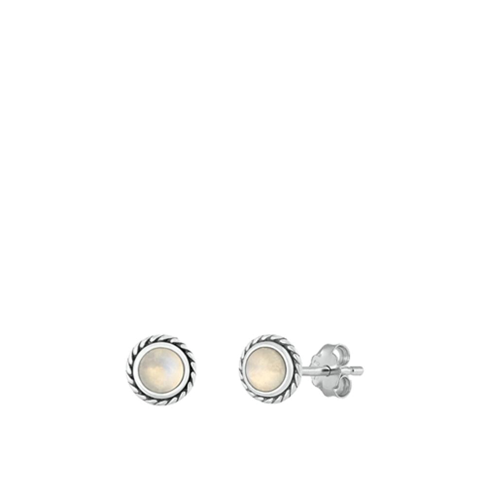 High Polished Bali Moonstone Stud Earrings – Sterling Silver