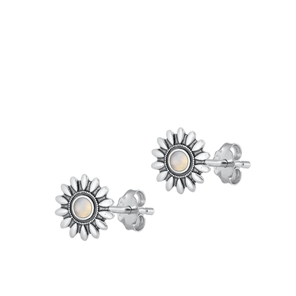 Flower High Polished Moonstone Earrings – Sterling Silver