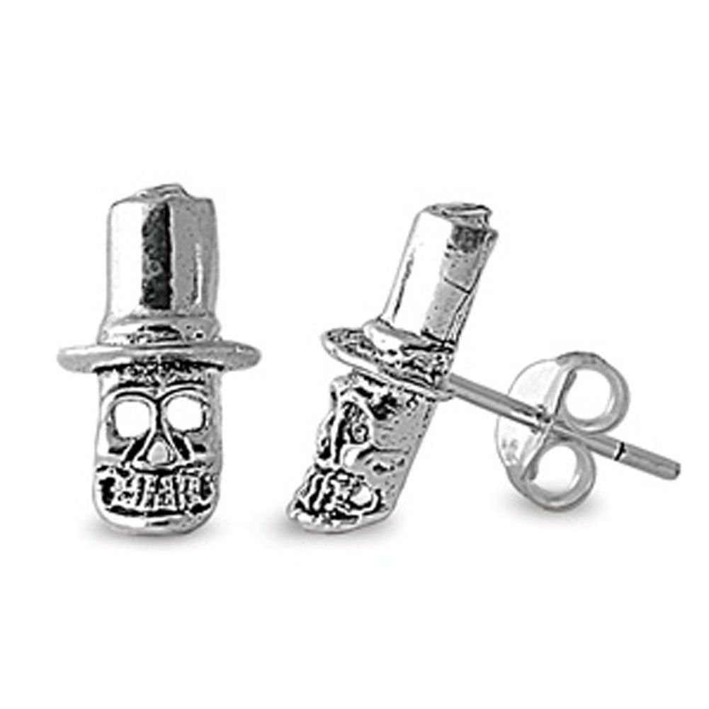 Top Hat Skull Biker Stud Earrings – Sterling Silver