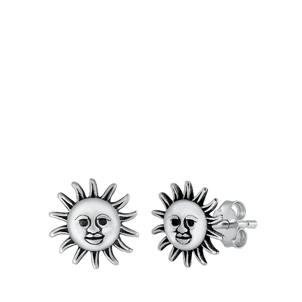 Happy Face Smiling Sun Sunshine Solar Stud Earrings – Sterling Silver