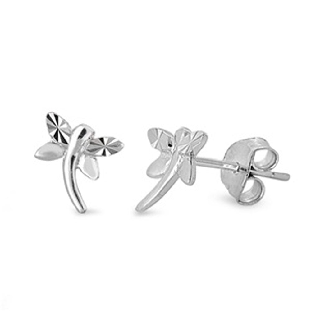 Dragonfly Diamond-Cut Stud Earrings – Sterling Silver