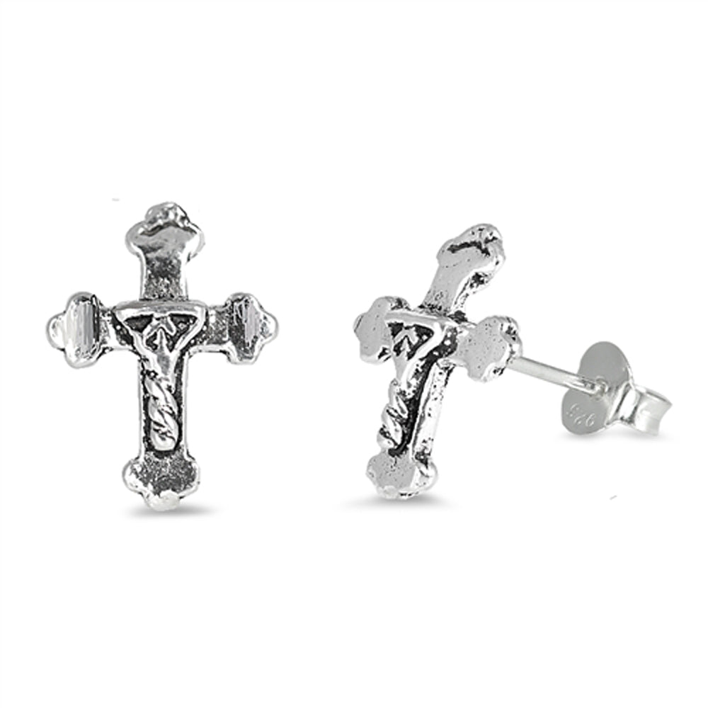 Classic Cross Vintage Ornate Rope Twist Earrings – Sterling Silver