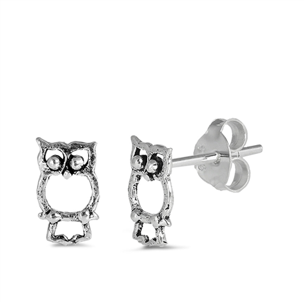 Simple Owl Outline Animal Classic Bird Earrings – Sterling Silver