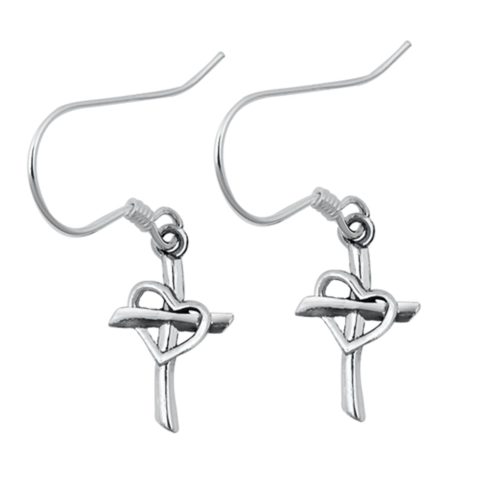 Promise Heart Cross Outline Love Classic Earrings – Sterling Silver