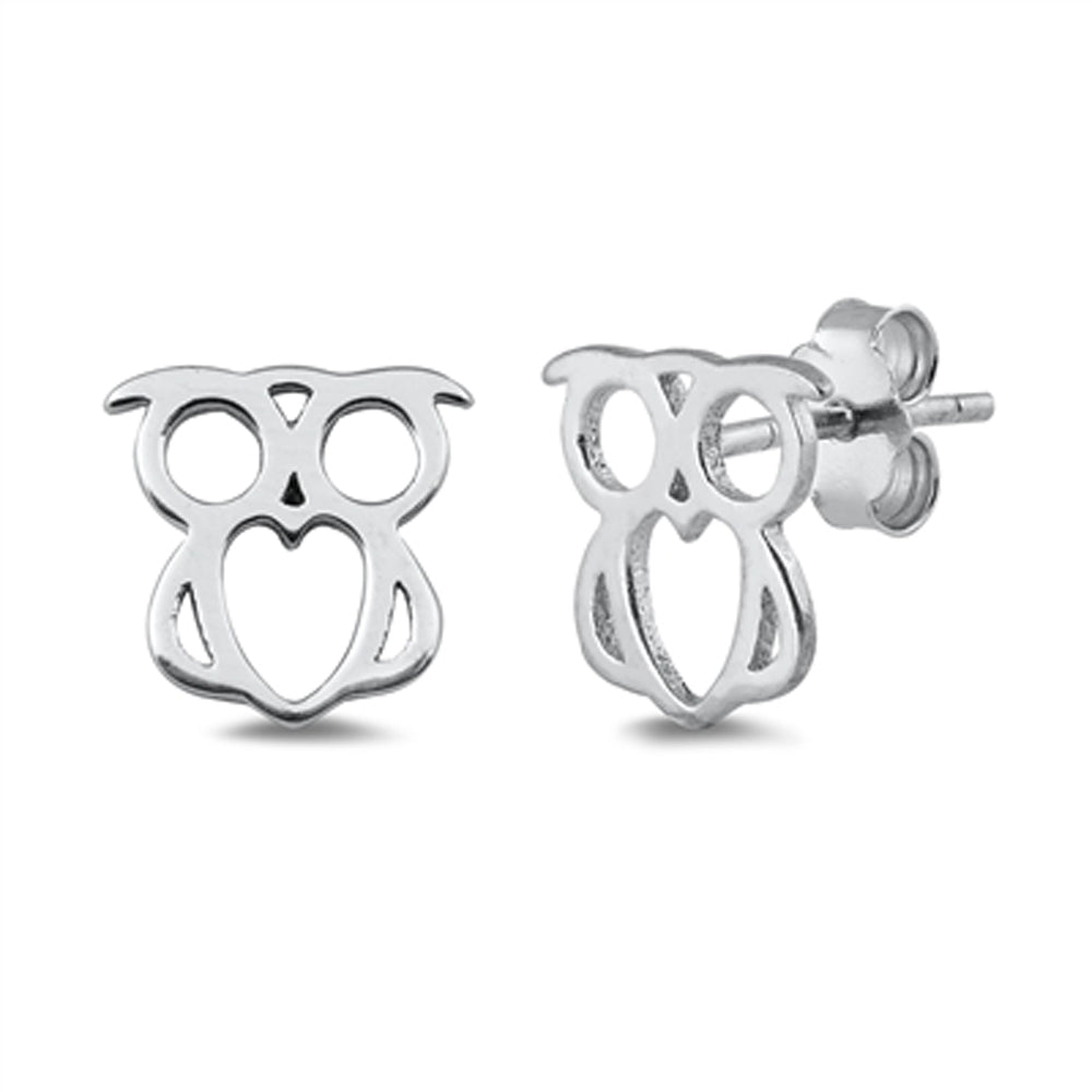 Owl Outline Animal Bird Promise Heart Earrings – Sterling Silver