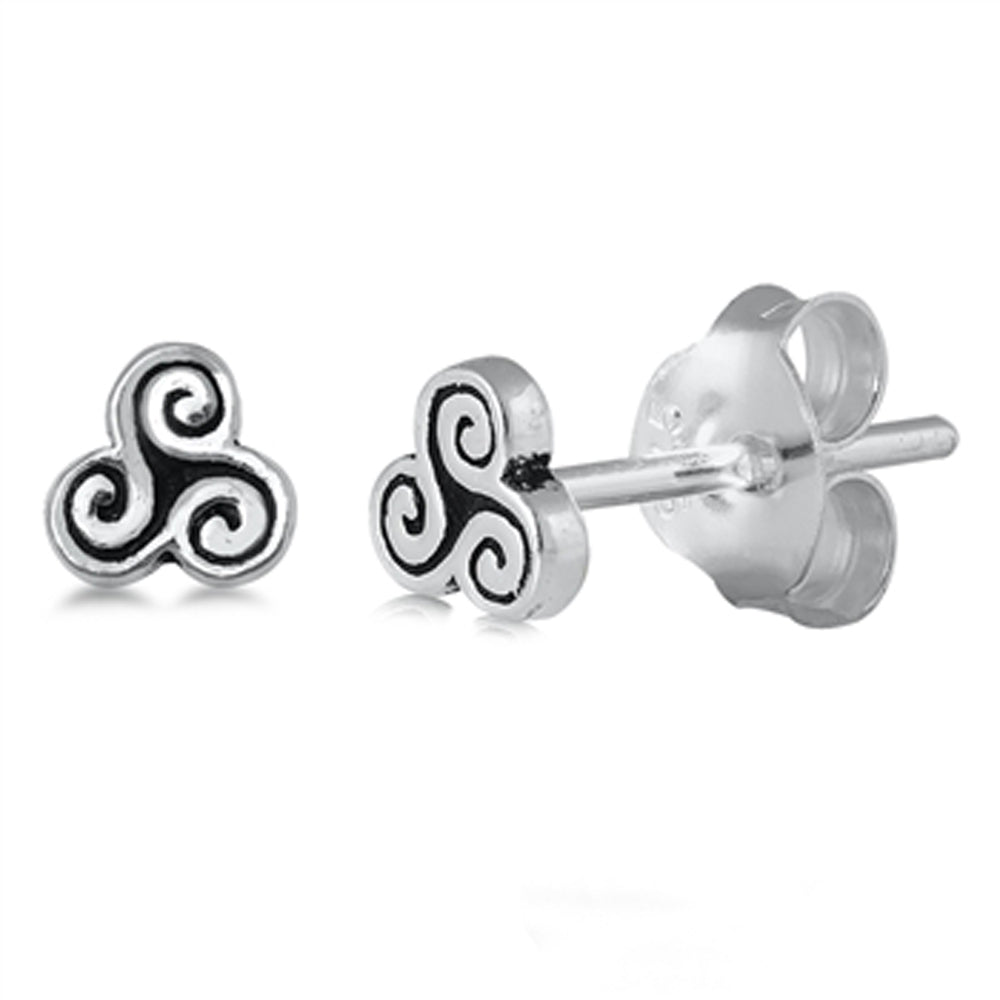 Oxidized Celtic Triquetra Filigree Swirl Spiral Earrings – Sterling Silver