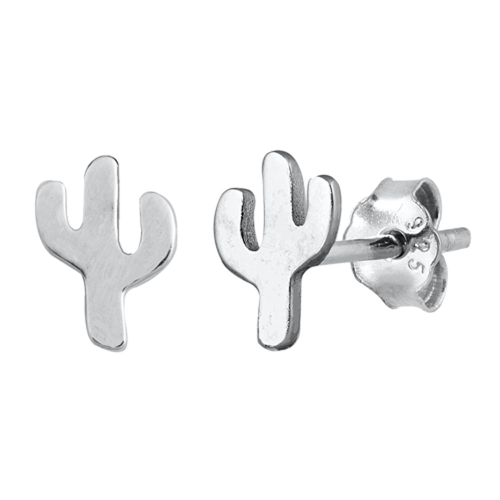 Cactus Plant Simple Minimalist High Polished Earrings – Sterling Silver