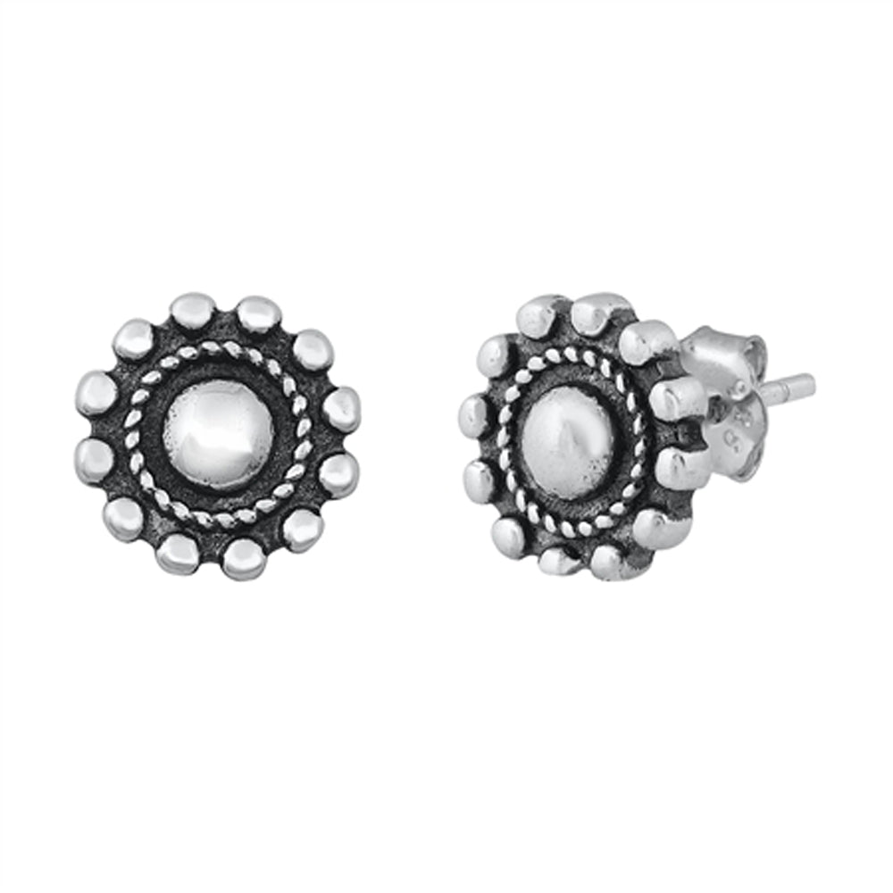 Bali Style Flower Granulated Detail Rope Earrings – Sterling Silver