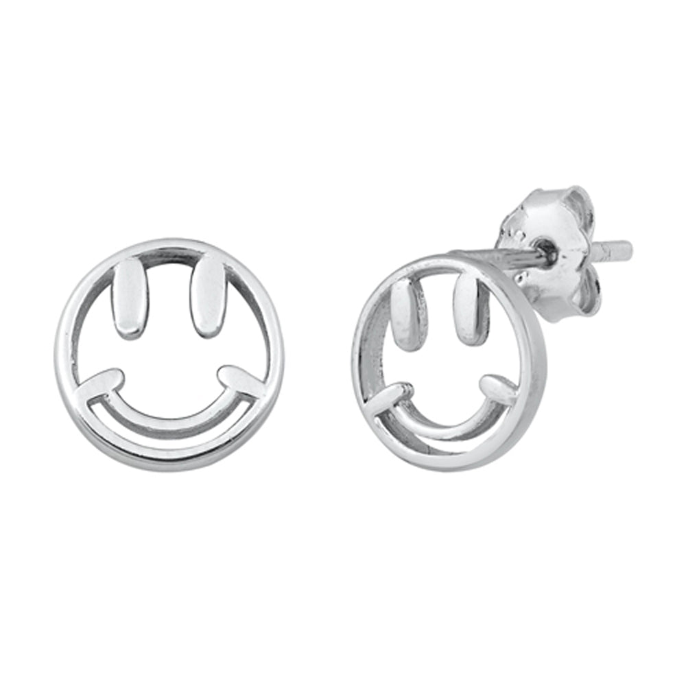 Simple Happy Face Smile Open Outline Earrings – Sterling Silver