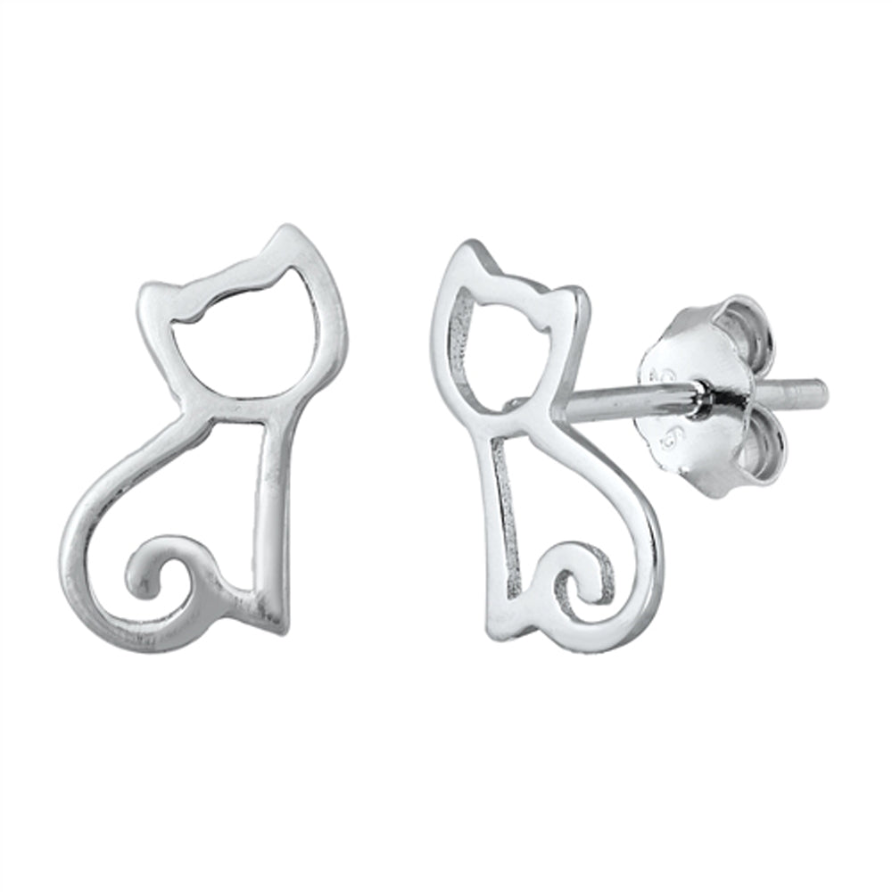 Pussy Cat Animal Pet Outline Kitten Earrings – Sterling Silver