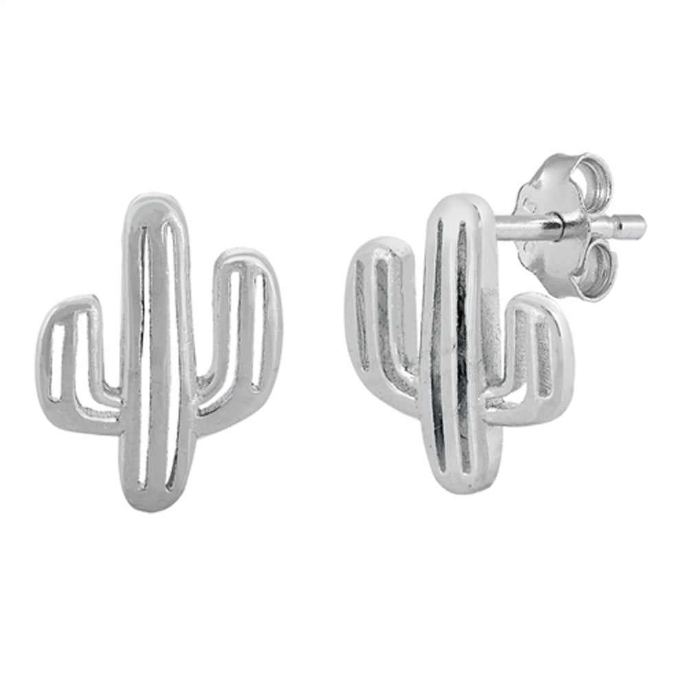 Cactus Plant Cutout Nature Desert High Earrings – Sterling Silver