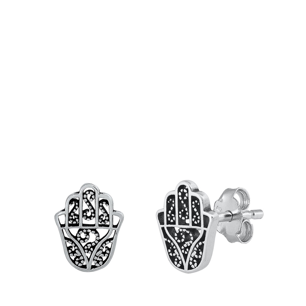 Hamsa Hand of God Filigree Swirl Earrings – Sterling Silver
