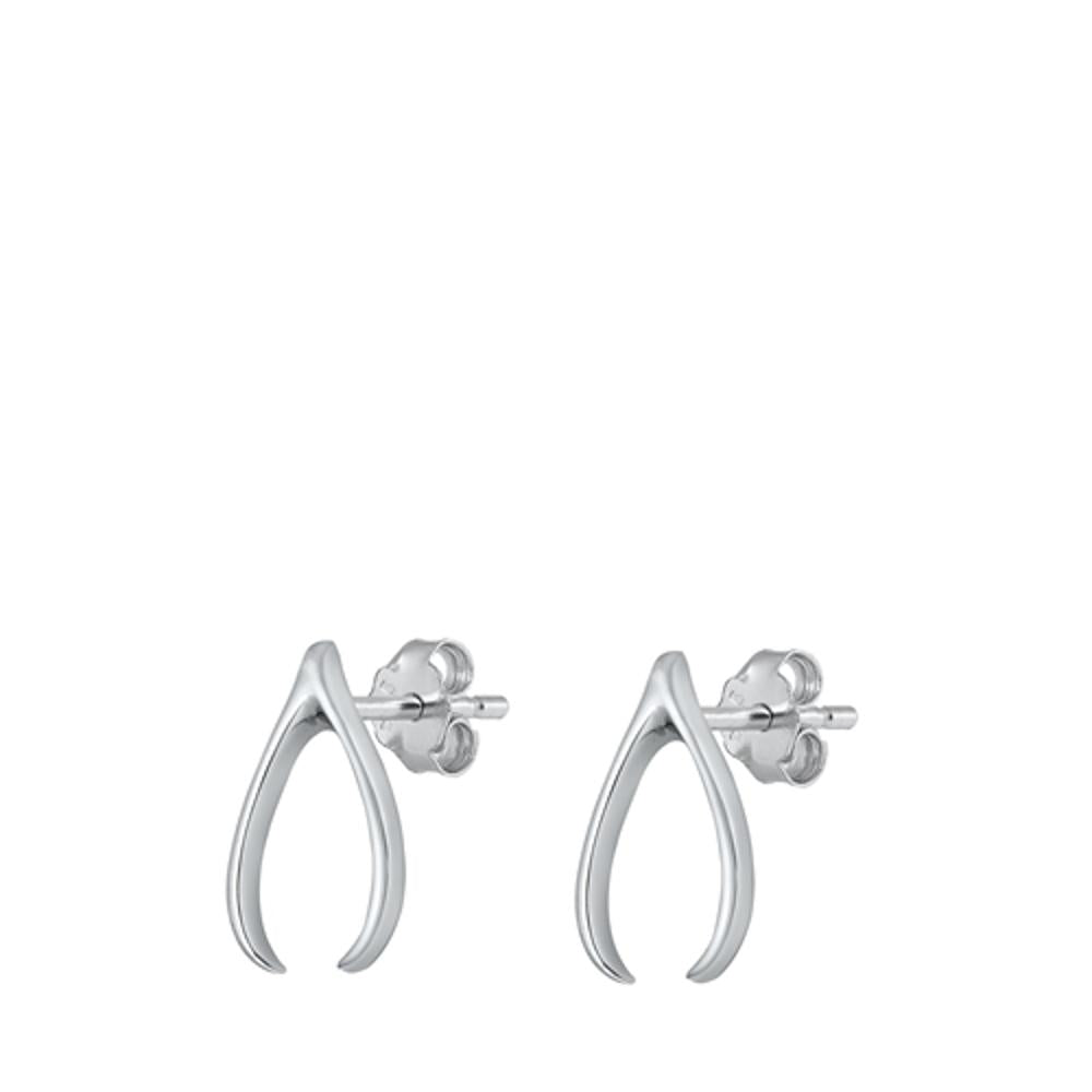 Casual Wishbone Good Luck Wish Stud Earrings – Sterling Silver