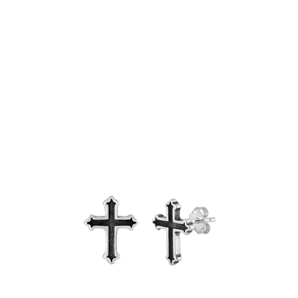 Cross Christian Oxidized Gothic Stud Earrings – Sterling Silver