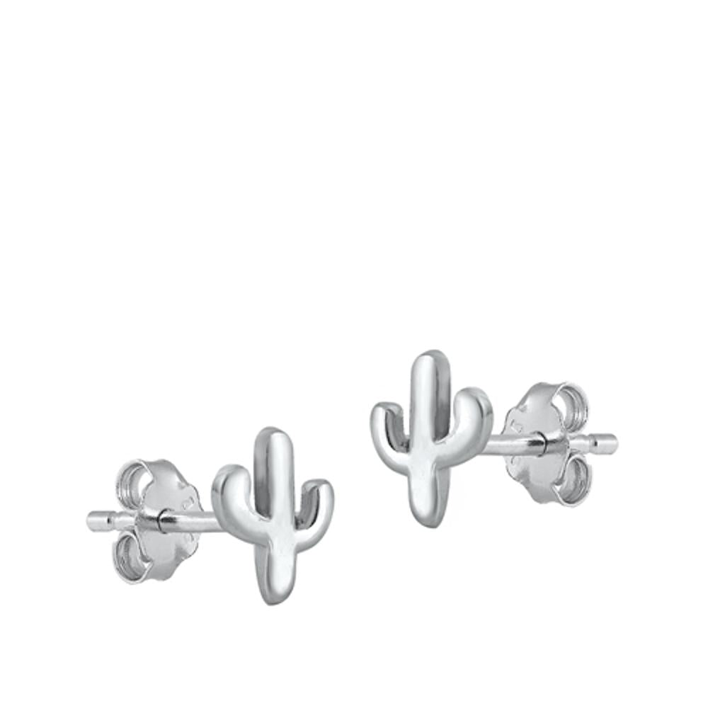 Small Desert Cactus High Polished Stud Earrings – Sterling Silver