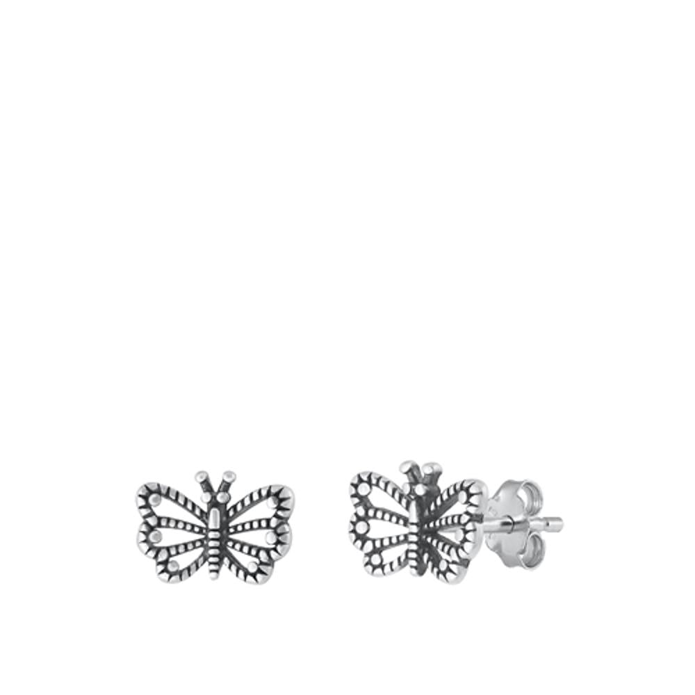 Classic Granulated Oxidized Bali Butterfly Animal Earrings – Sterling Silver