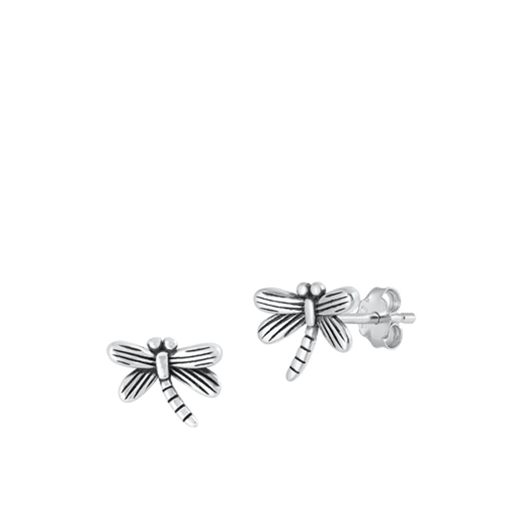 Dragonfly Animal Oxidized High Polished Earrings – Sterling Silver