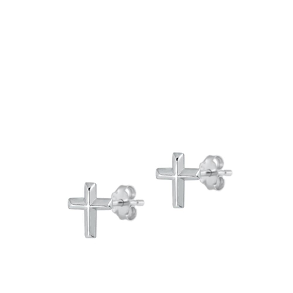 Simple Cross High Polished Christian Earrings (EP442107) – Sterling Silver