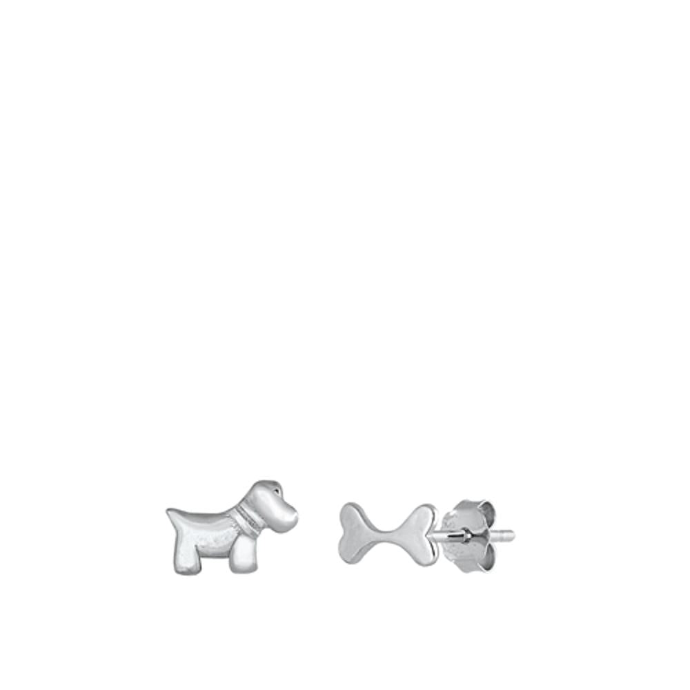 High Polished Dog & Bone Chic Stud Earrings – Sterling Silver