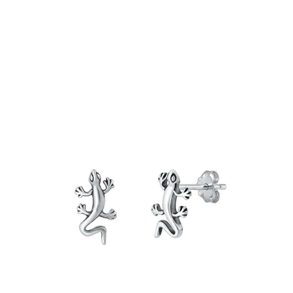 Oxidized High Polished Lizard Gecko Earrings – Sterling Silver