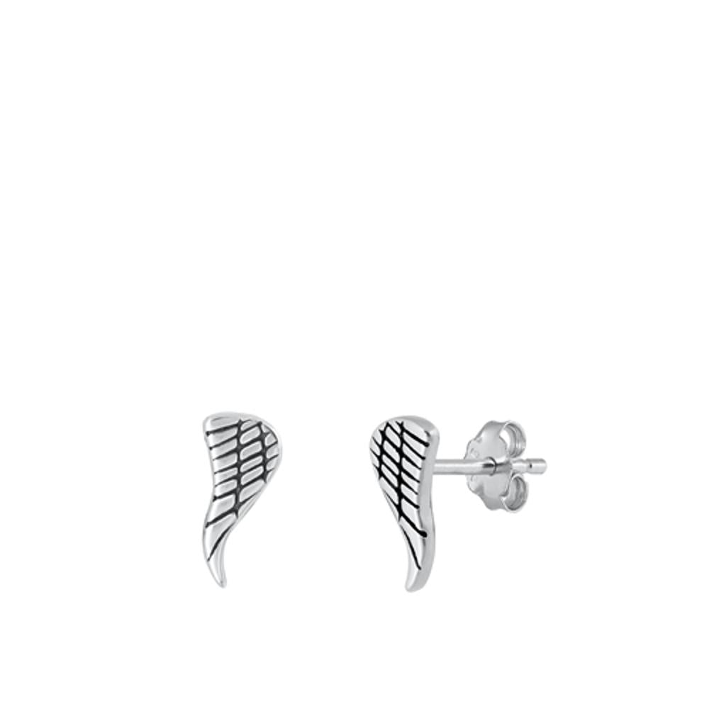 Oxidized High Polished Angel Wings Stud Earrings – Sterling Silver