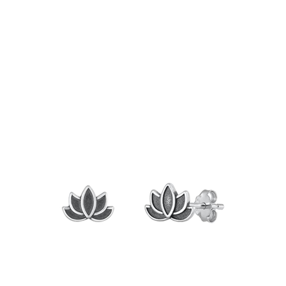 Lotus Flower High Polished Oxidized Earrings – Sterling Silver