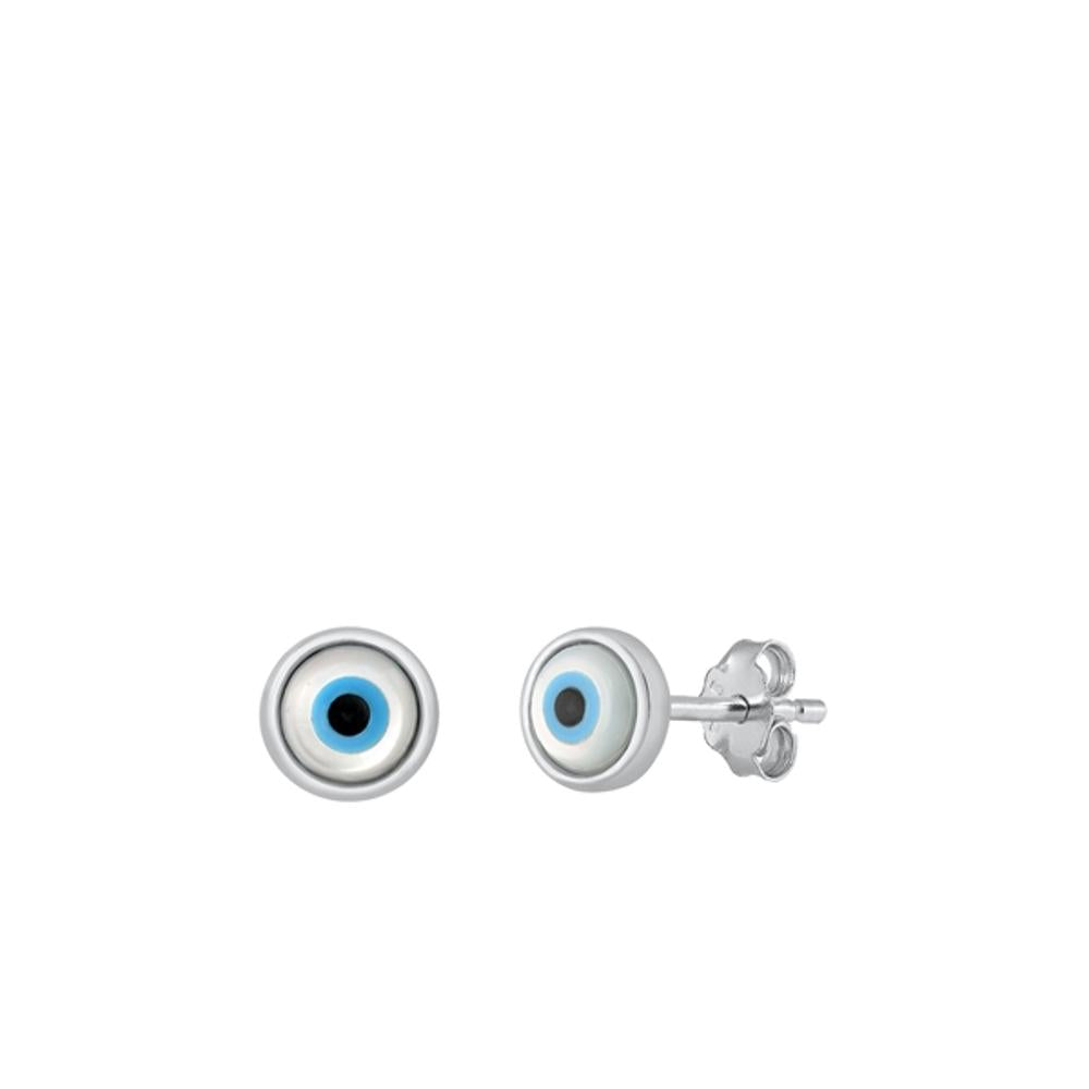 Evil Eye Googly Mother of Pearl Stud Earrings – Sterling Silver