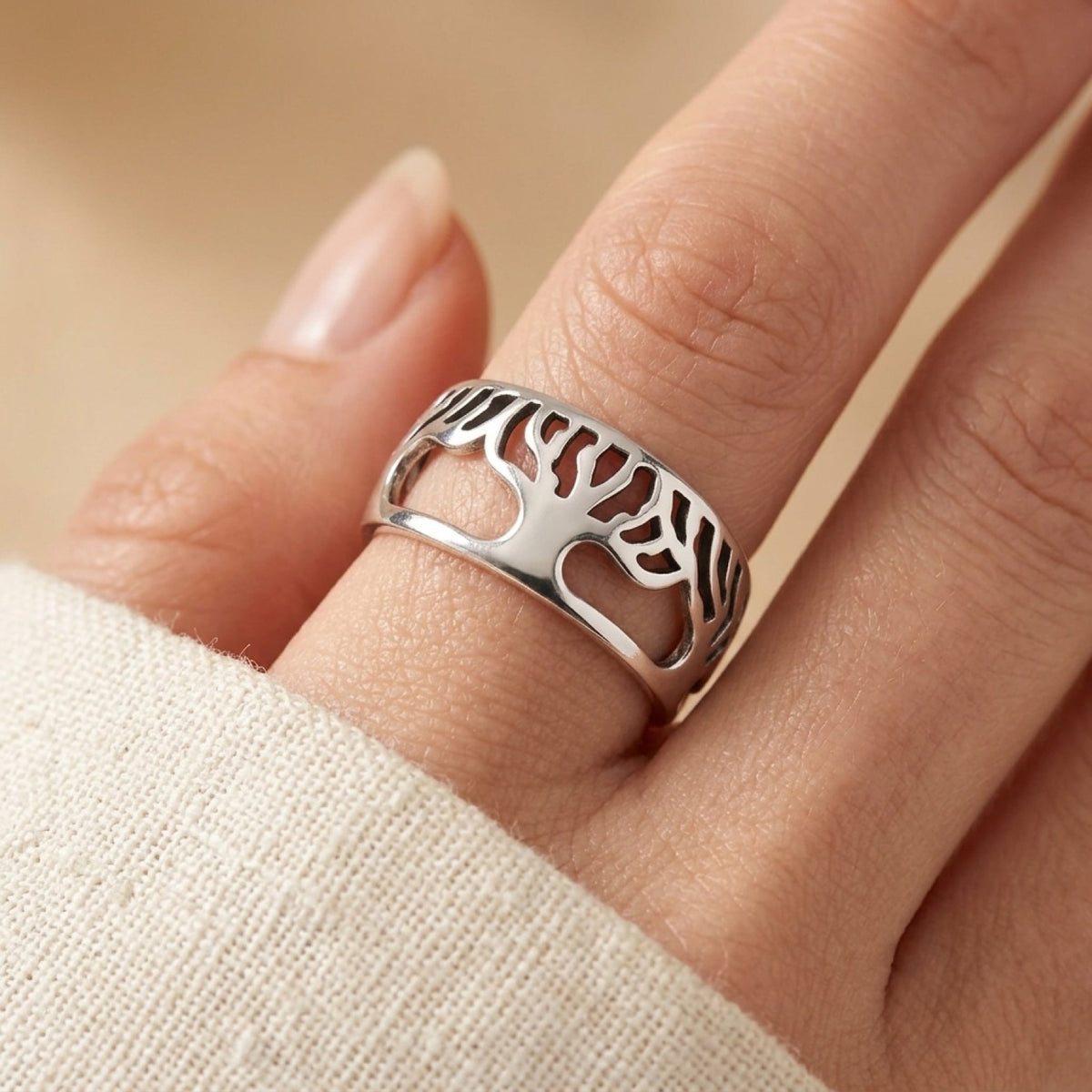 Eternity Tree of Life Cutout Filigree Ring worn