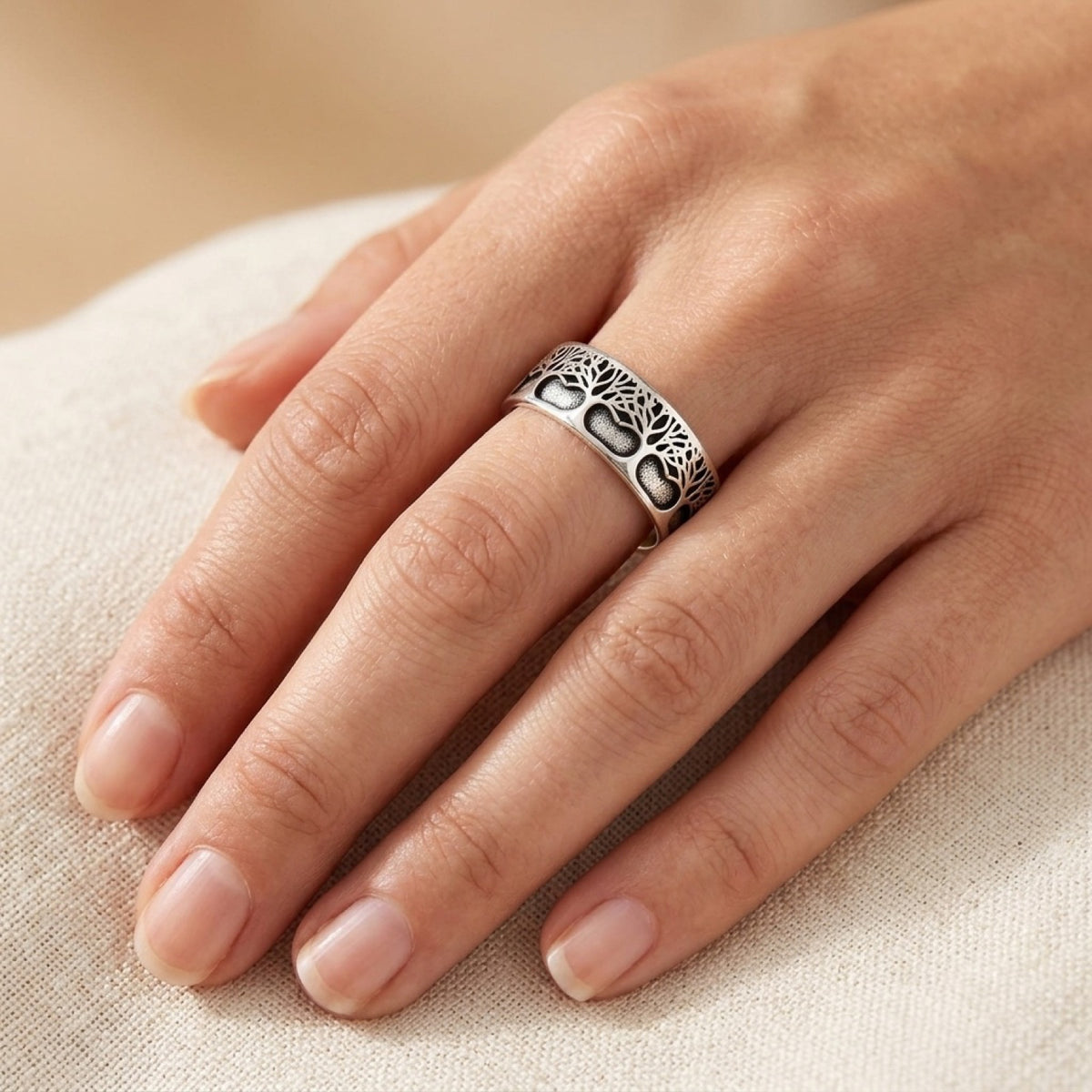 Forest Tree of Life Eternity Ring worn