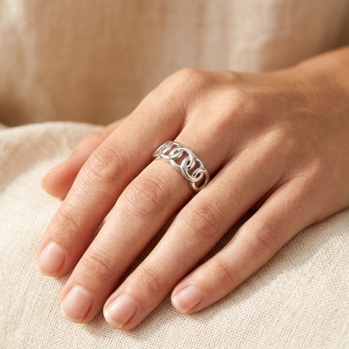 High Polish Locking Knot Ring worn