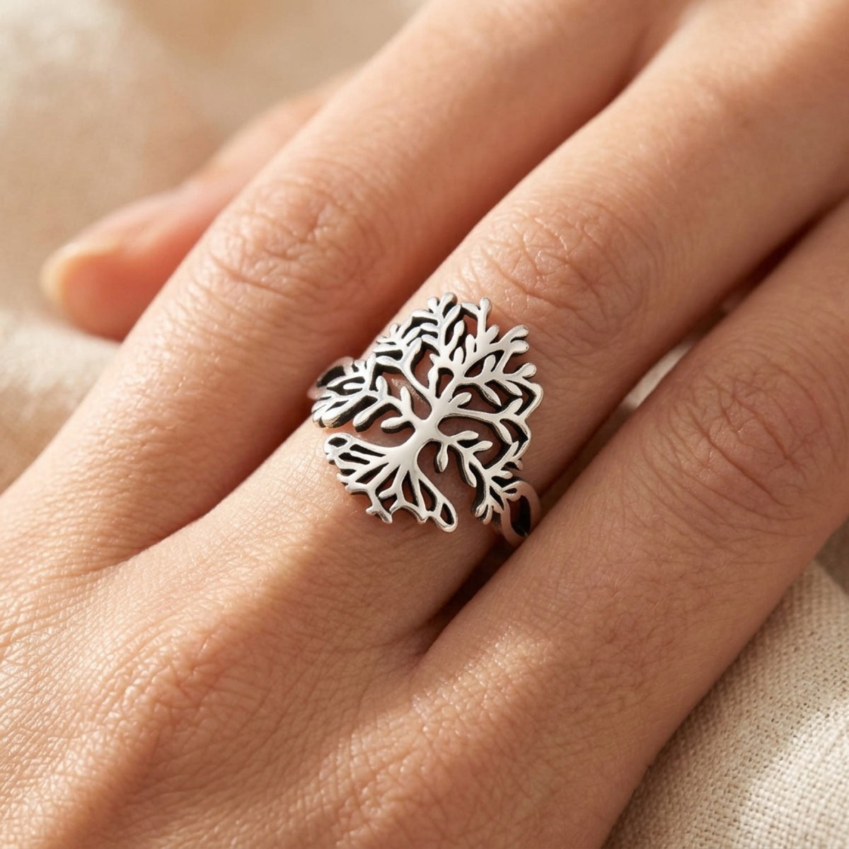 Large Tree of Life Gatekeeper Ring worn