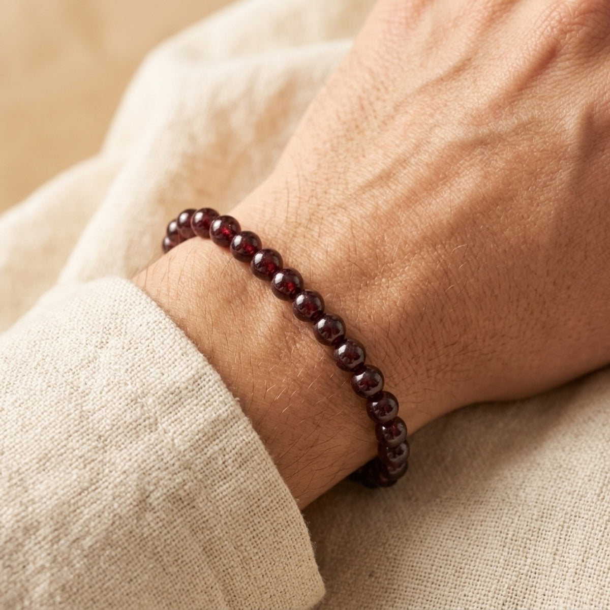 4mm Garnet Stretch Bracelet worn