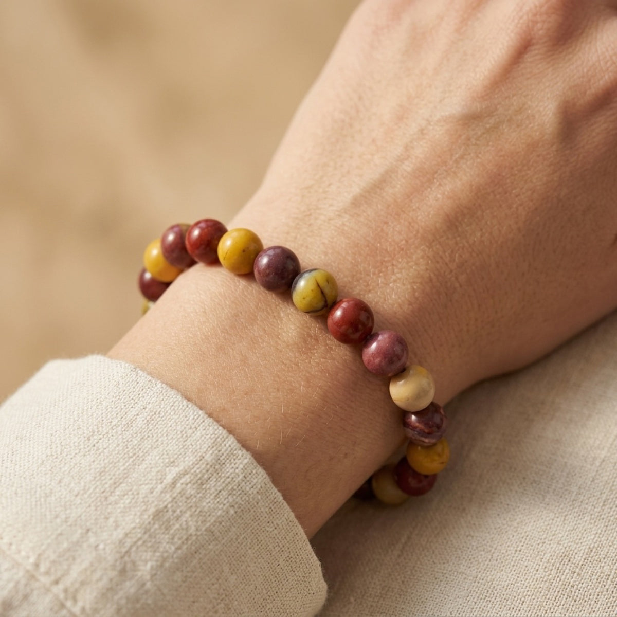 4mm Mookaite Jasper Stretch Bracelet worn