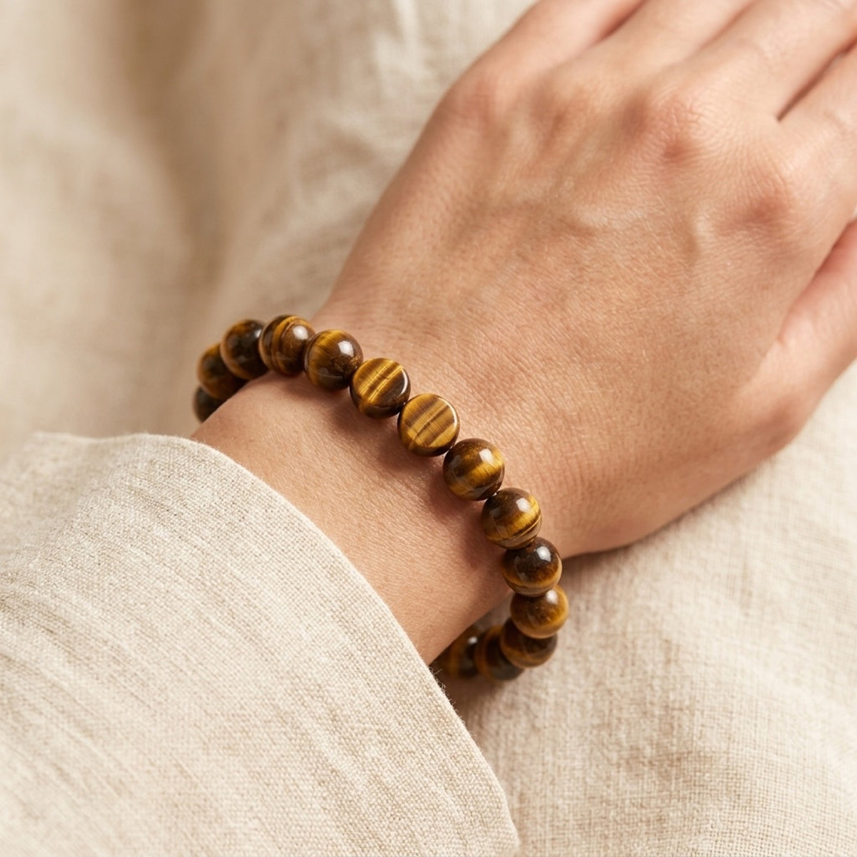 4mm Tiger Eye Stretch Bracelet worn