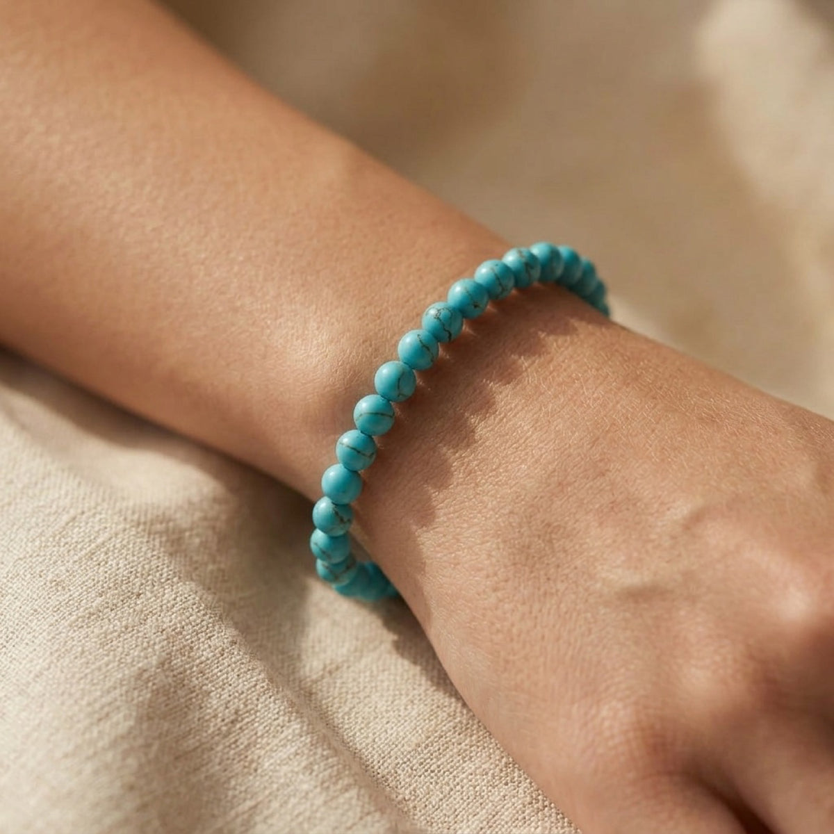 4mm Turquoise Stretch Bracelet worn