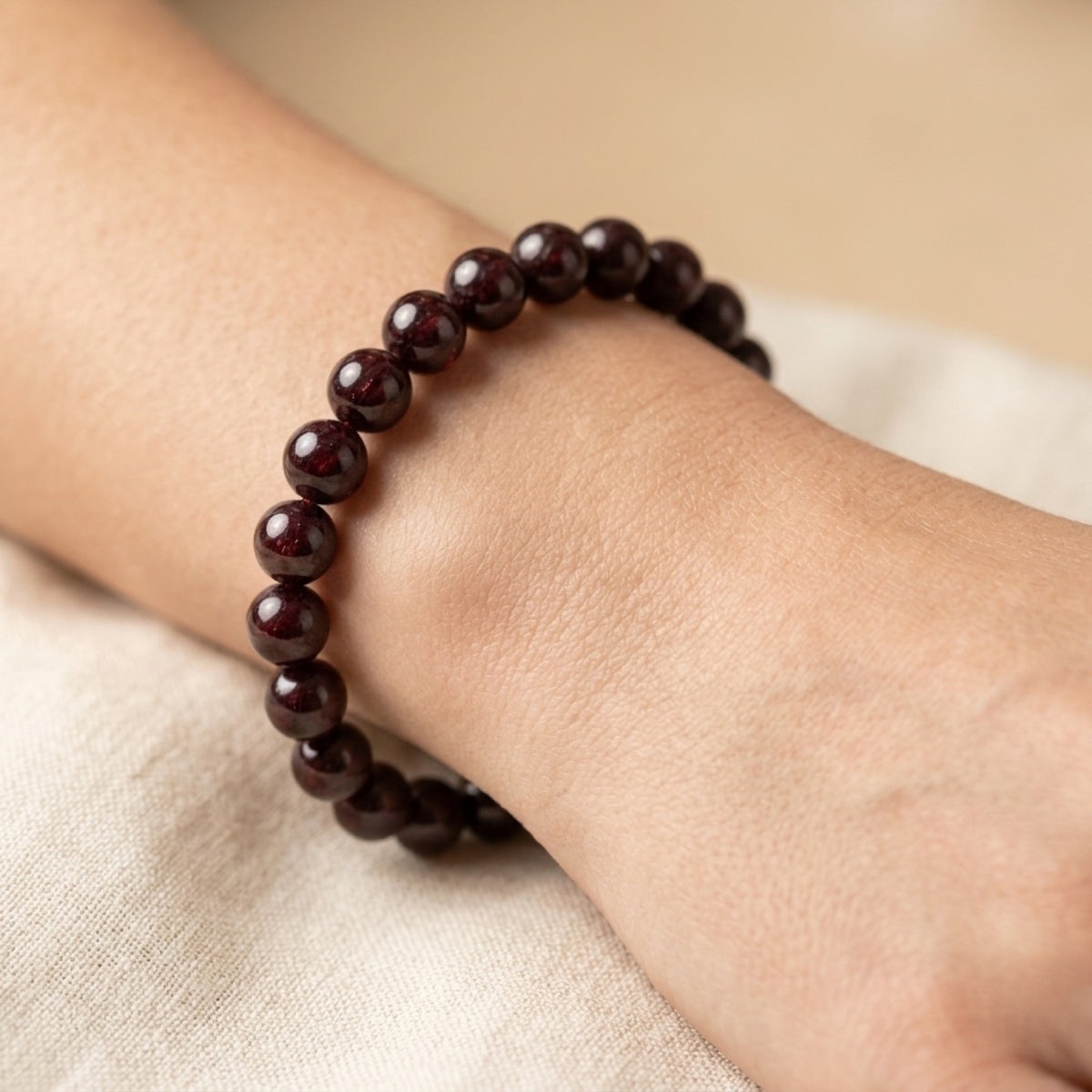 7mm Garnet Stretch Bracelet worn