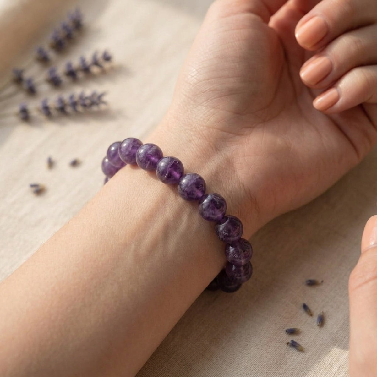 8mm Amethyst Stretch Bracelet worn