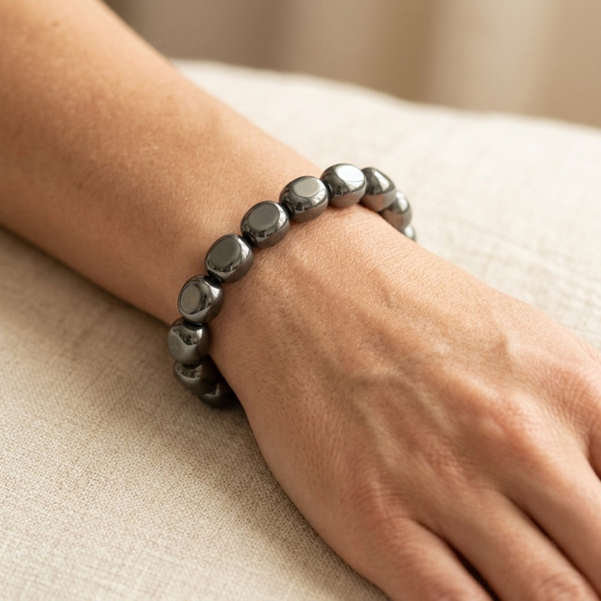 Hematite Nugget Stretch Bracelet worn
