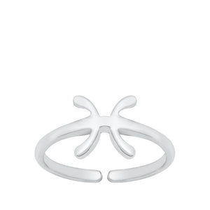 Sterling Silver Beautiful Pisces Sign Zodiac Toe Ring Adjustable Midi Band 925