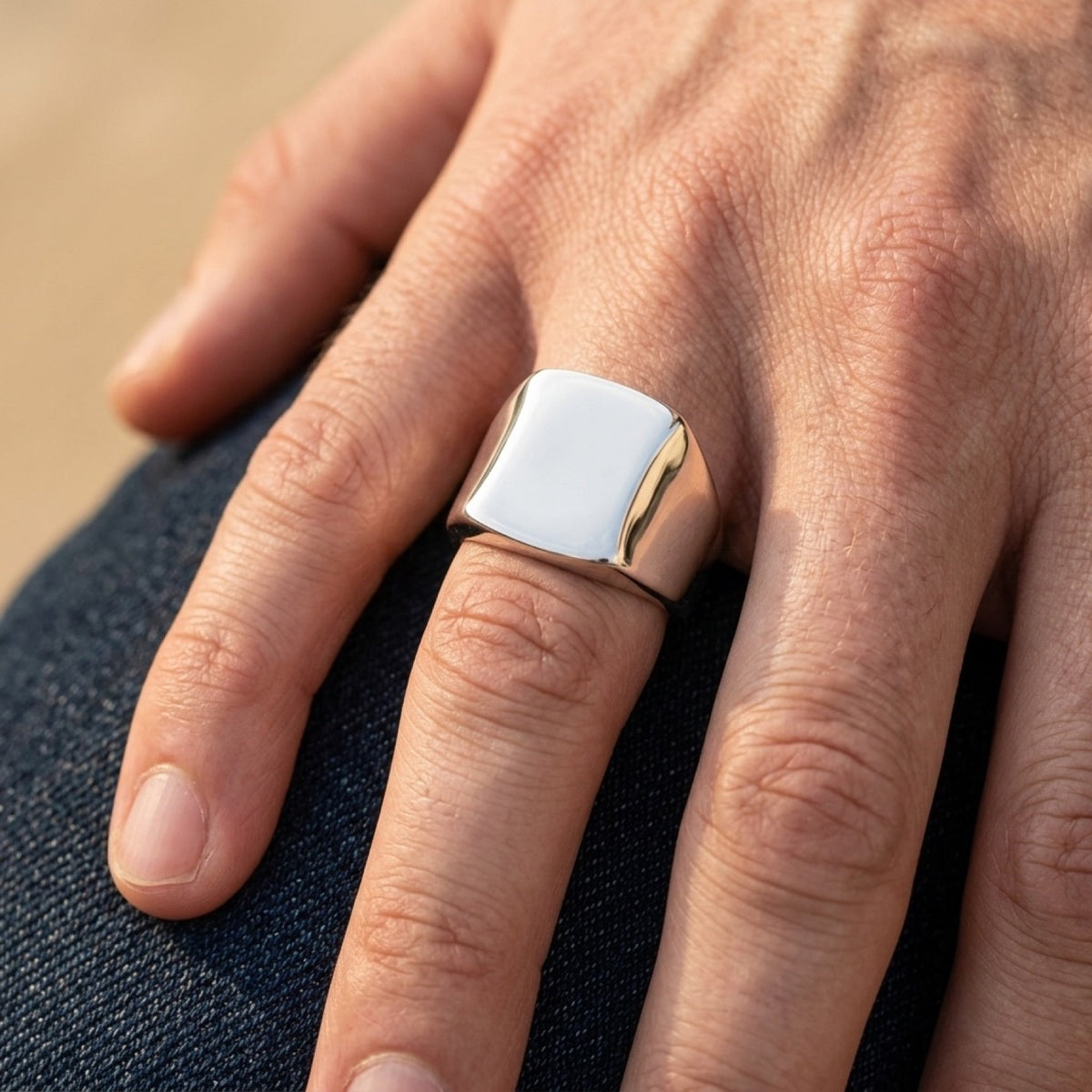 Signet Engravable Men's Classic Ring worn