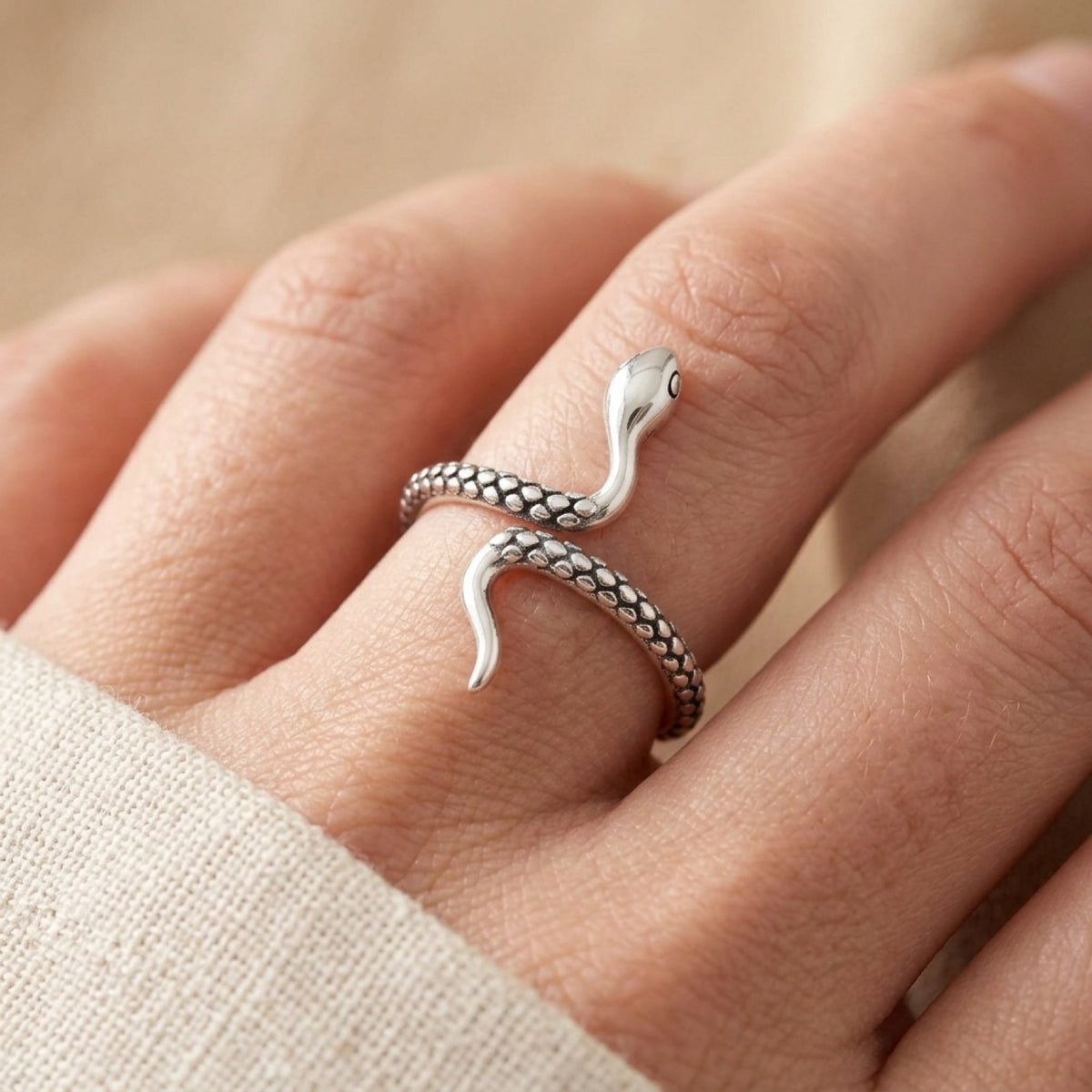 Snake Coral Viper Serpent Ring worn