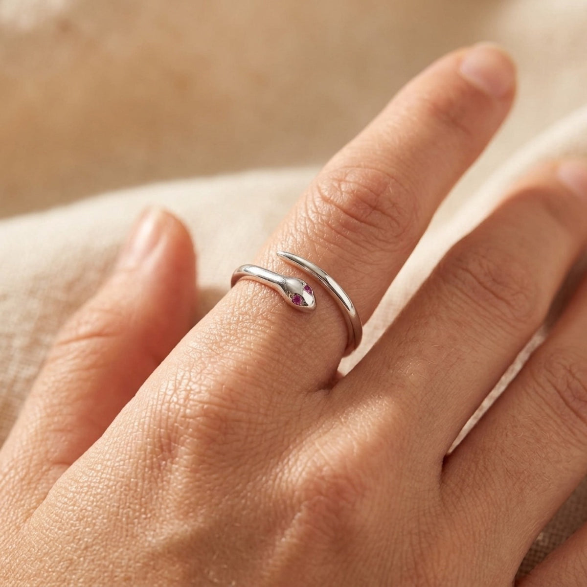Snake With Ruby CZ Ring worn