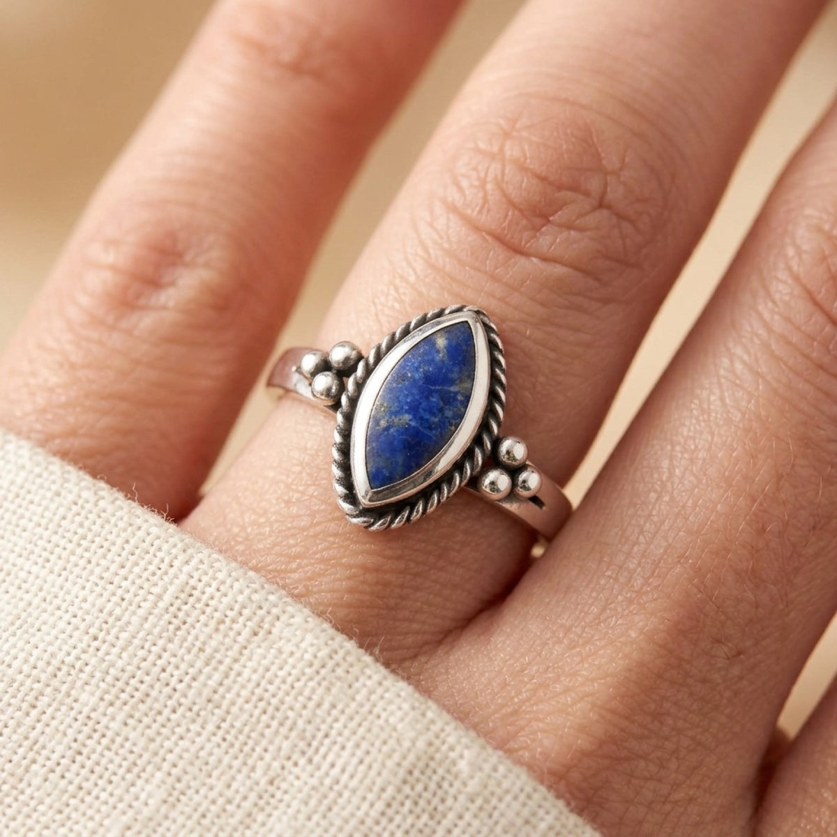 Blue Lapis Bali Ring worn