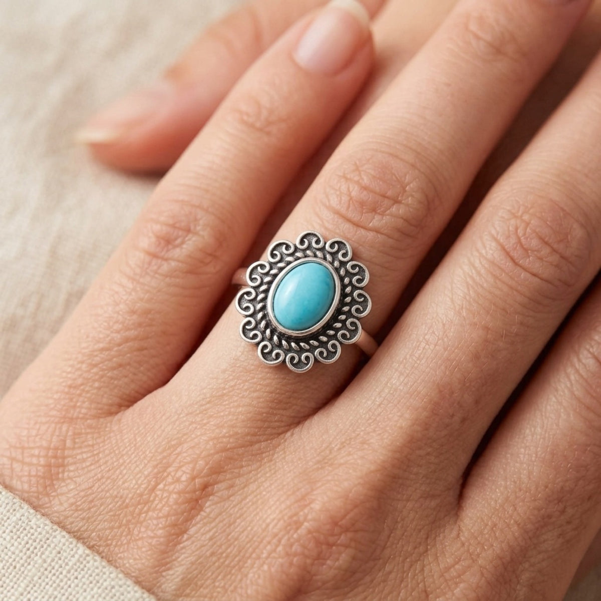 Blue Topaz Bali Ring worn