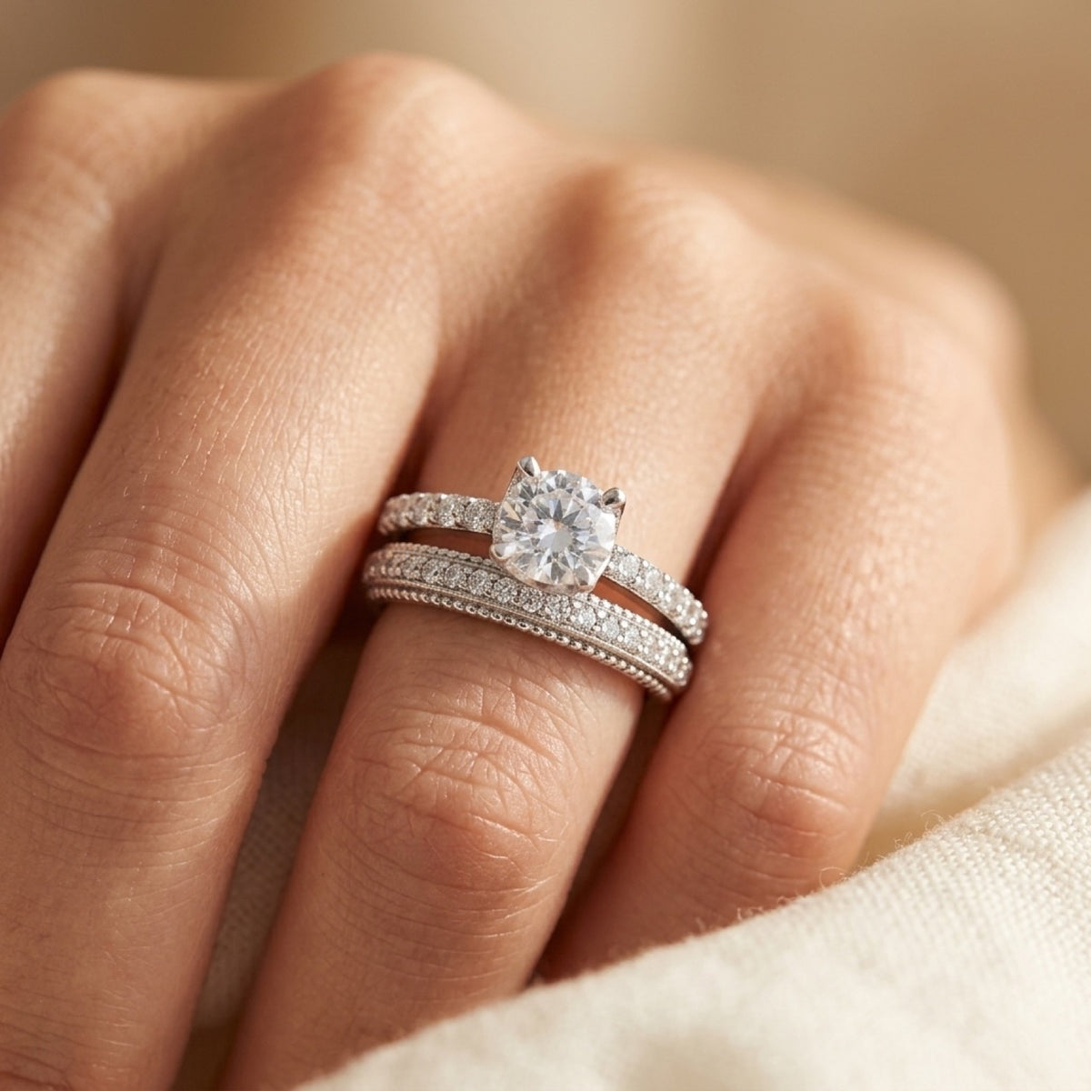 Clear CZ Engagement Ring worn