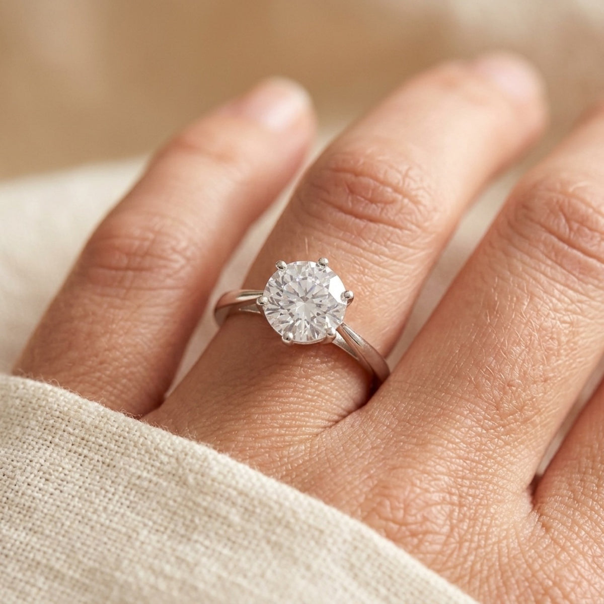 Clear CZ Engagement Ring worn