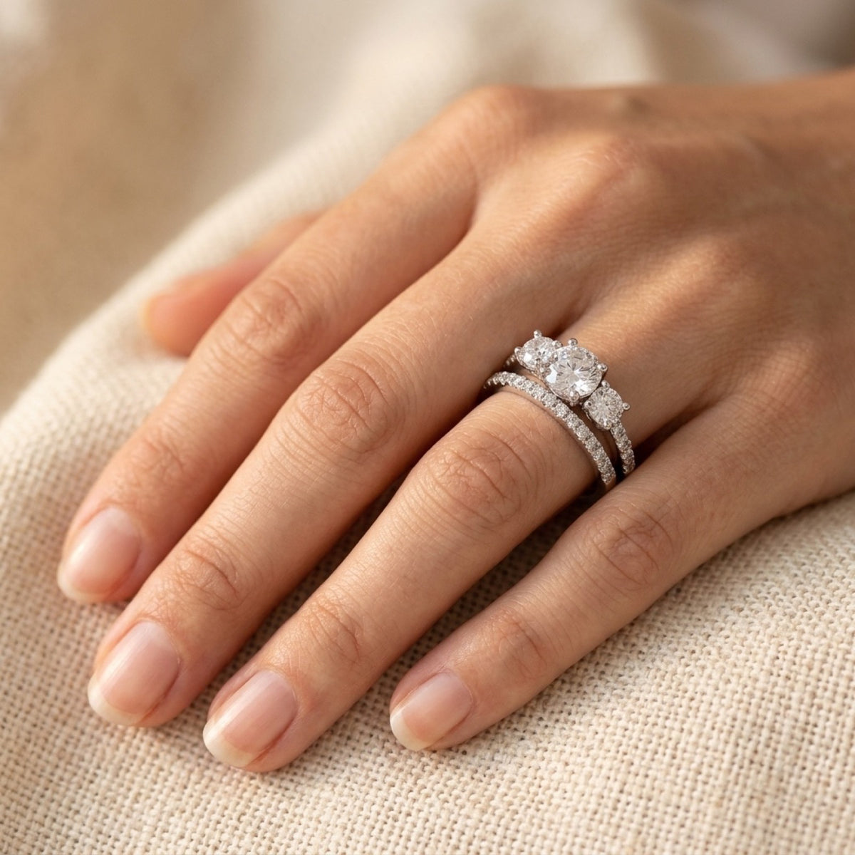 Custom Engagement Wedding Bridal Set CZ Ring worn