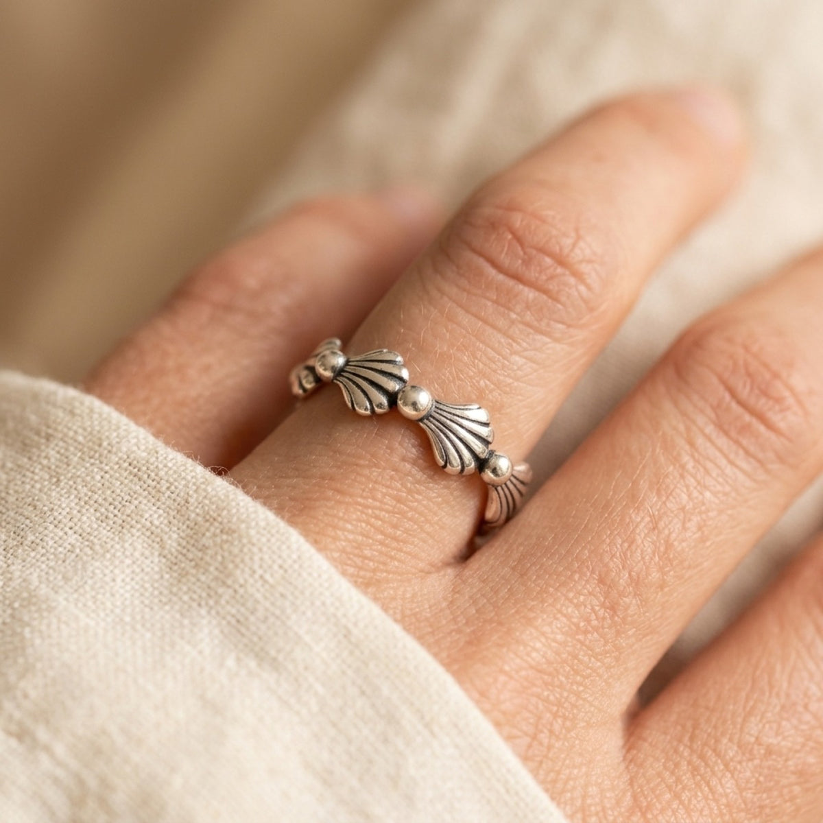 Eternity Seashells Ring worn