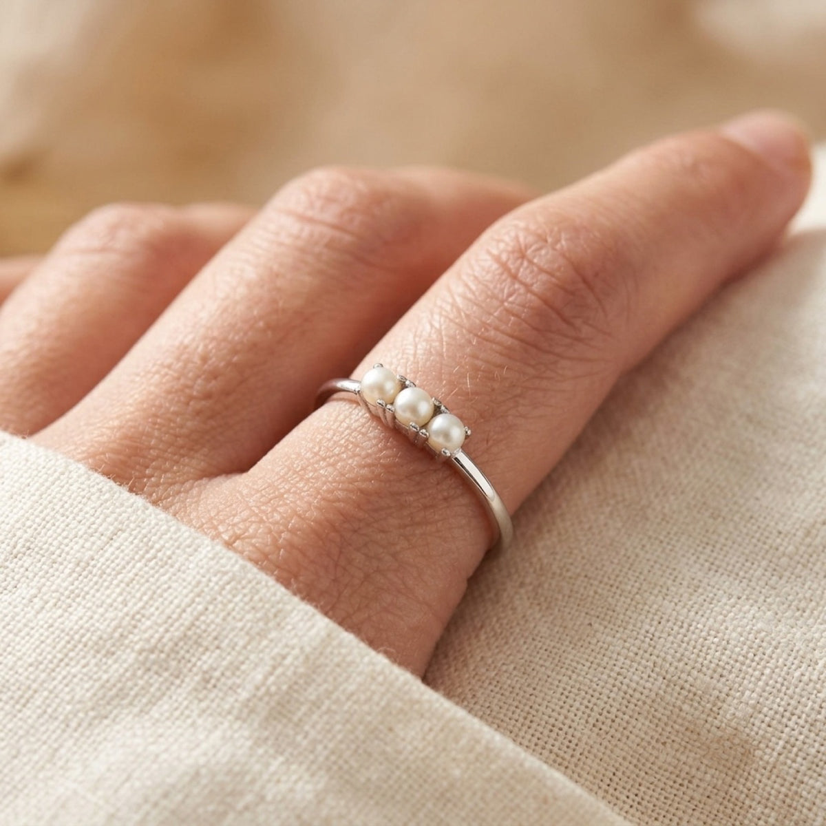 Freshwater Pearl Ring worn
